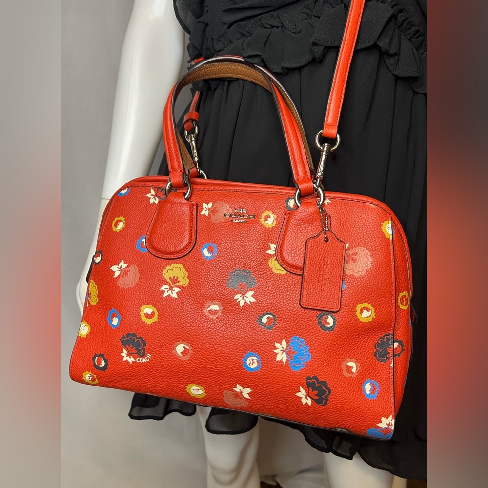 Coach.EUC.Gorgeous “NOLITA”. Pebble Leather Crossbody/Satchel.Red Floral.13X9.5" - Picture 6 of 13